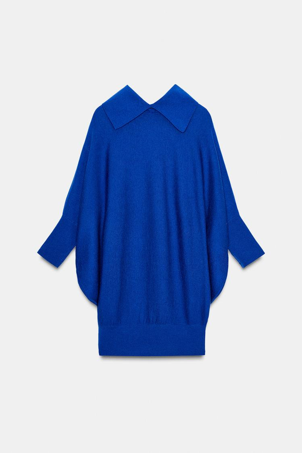 ZARA ДЛИННЫЙ СВИТЕР С РУКАВАМИ «ЛЕТУЧАЯ МЫШЬ», ЯРКО-СИНИЙ