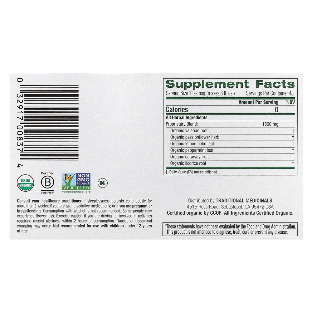 Traditional Medicinals, Organic Nighty Night Extra®, мелисса лекарственная и валериана, без кофеина, 48 чайных пакетиков, 72 г (2,53 унции)