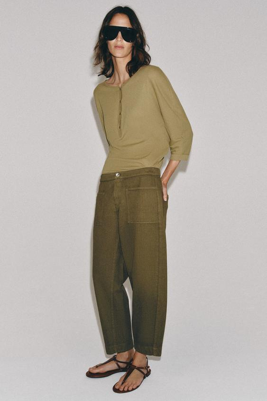 ZARA БРЮКИ BARREL — ZW COLLECTION, ХАКИ