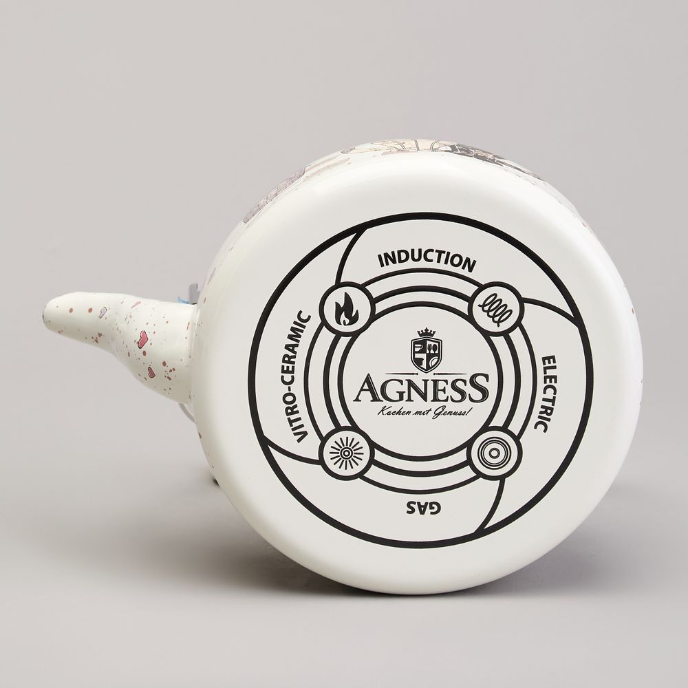 ЧАЙНИК AGNESS ЭМАЛИРОВАННЫЙ СО СЪЕМНЫМ ФИЛЬТРОМ ИЗ НЖС СЕРИЯ "LAVANDER CATS", 0,85 Л