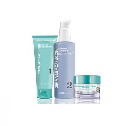 Germaine de Capuccini PurExpert Набор Нежный очищающий гель для комбинированной кожи лица Purexpert Extra Comfort Cleansing Gel 30 ml , Очищающий флюид-эксфолиатор Purexpert Refiner Essence Normal/Combination Exfoliating Fluid 50 ml, Увлажняющий и успокаивающий крем для нормальной и комбинированной кожи лица Purexpert No-Stress Hydrating Cream 50 ml.