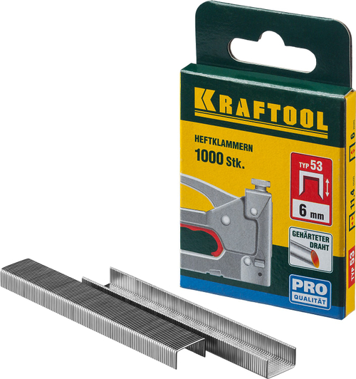 KRAFTOOL скобы тип 53 (A/10/JT21), 18 мм, калибр 23GA. 1000 шт (31670-18)