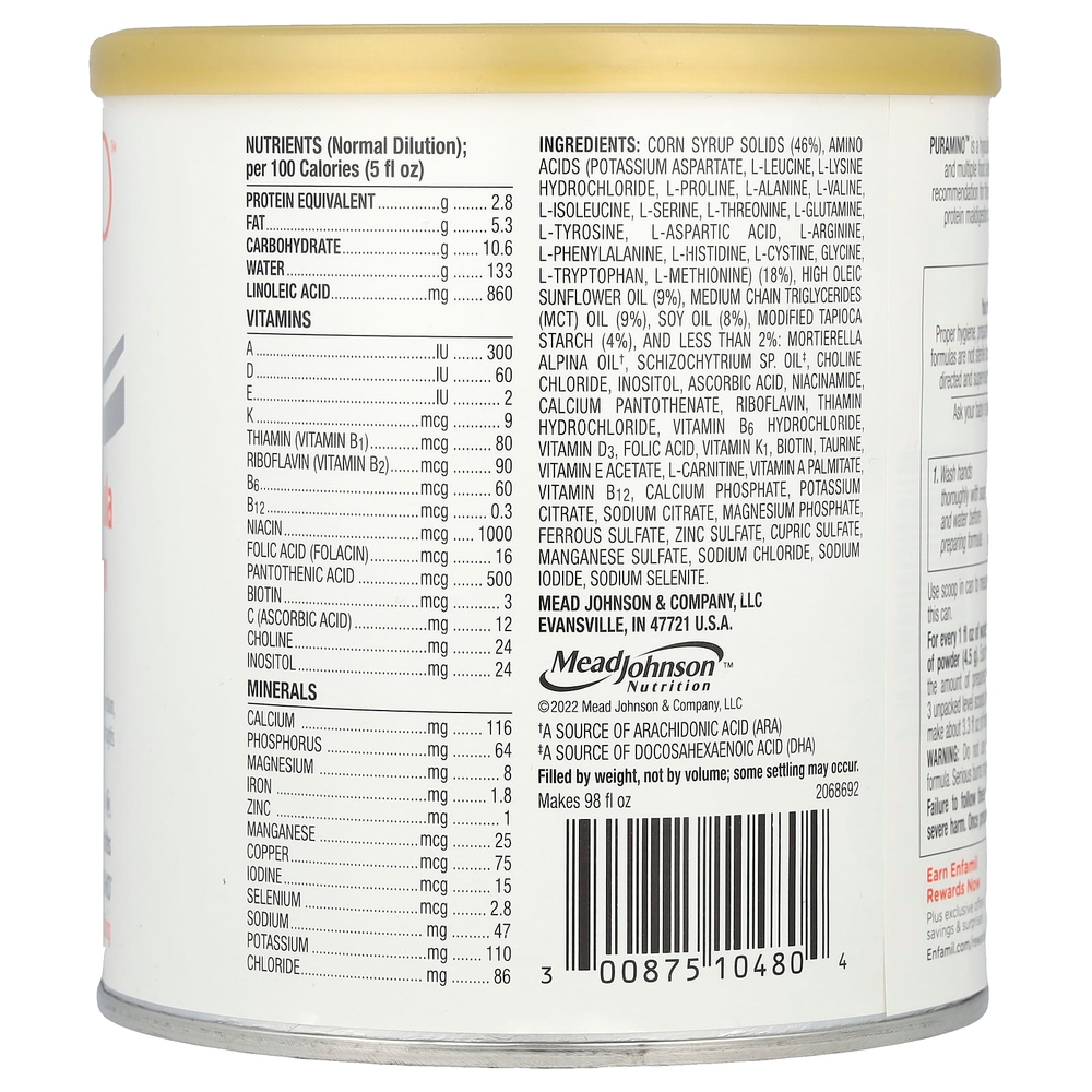 Enfamil, PurAmino ™, гипоаллергенная смесь для детей от 0 до 24 месяцев, 400 г (14,1 унции)