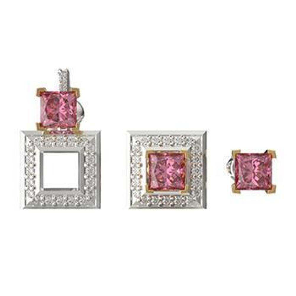 Серьги из серебра со вставками из розового и бесцветных фианитов