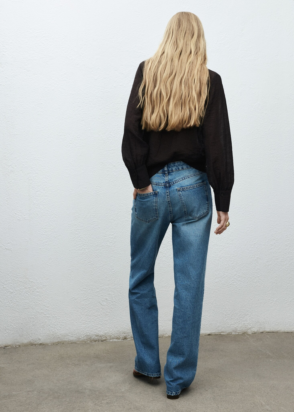 MANGO Джинсы прямого кроя с цветочным узором синий