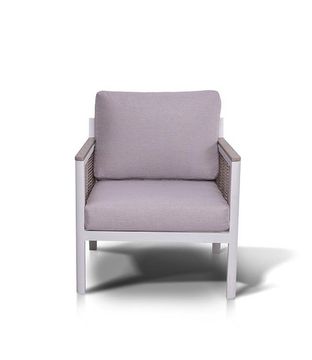 "Сан Ремо" кресло плетеное из роупа садовое, каркас алюминий белый, роуп бежевый, ткань бежевая