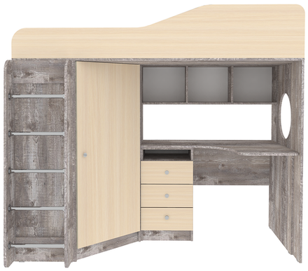 Кровать-чердак КарИВи Кадет 1 с металлической лестницей Бетон  Дуб Молочный