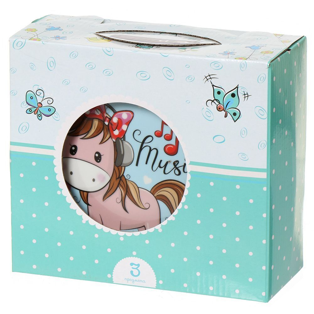 Набор посуды керам, 3 шт, Пони, тар 17.5см,сал 15см,круж 230мл, Daniks, C589