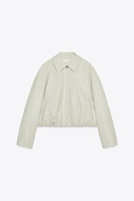 ZARA БОМБЕР ИЗ ИСКУССТВЕННОЙ КОЖИ, ЭКРЮ