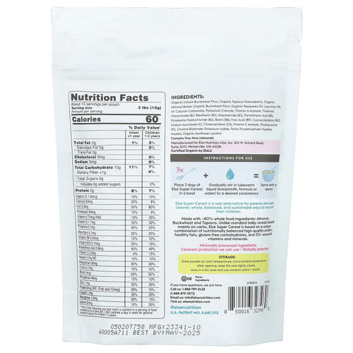 Else, Для малышей, супер злаки с растительным миндалем и гречкой, для детей от 6 месяцев, оригинальные, 198 г (7 унций)