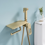 Гигиенический душ со смесителем встраиваемый с полкой и бумагодержателем Raglo R51.55.03, сатин золотой