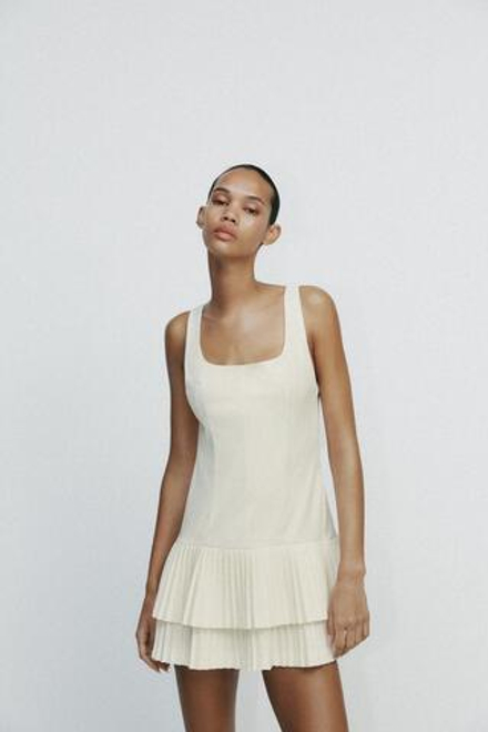 ZARA ПЛАТЬЕ-КОМБИНЕЗОН В СКЛАДКУ, ЖЕЛТОВАТО-БЕЛЫЙ
