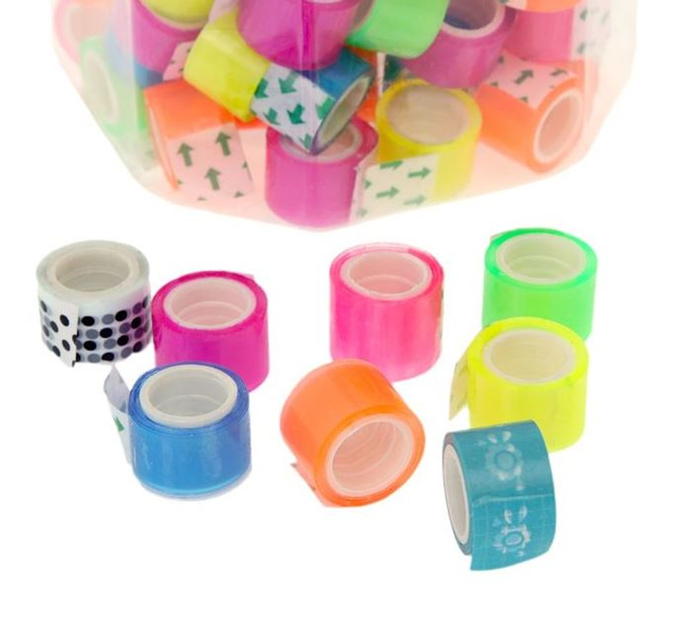 Клейкая лента цветная, полупрозрачная, 12 мм х 2 м, МИКС