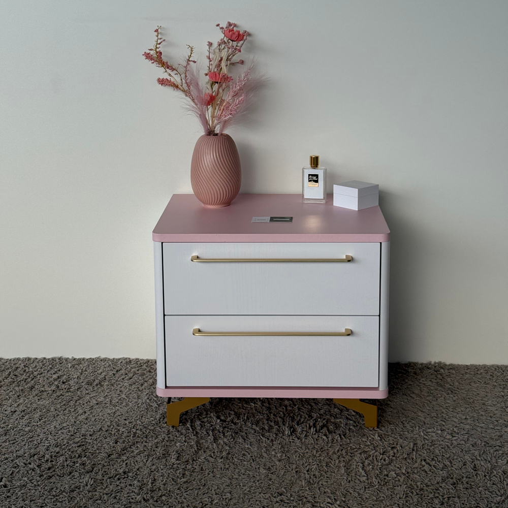 Тумба прикроватная на ножках с ящиками ROYAL 5203 эко (Зефир-Золото-р.золото)