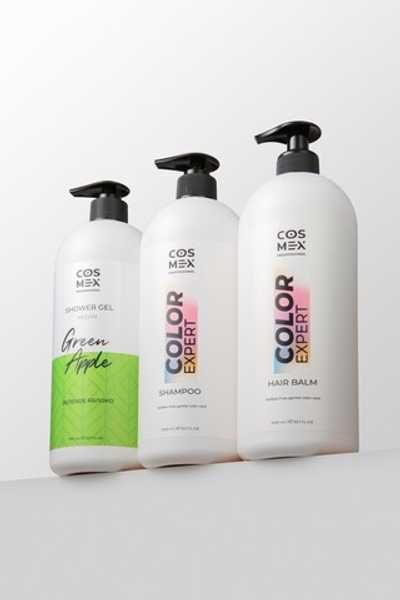 Набор Шампунь + Бальзам + Гель для душа Cosmex Color Expert бессульфатные, 3000 мл