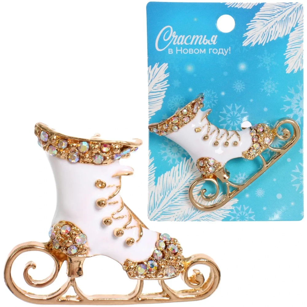 Брошь новогодняя «Gold Podarok - Конёчек с вензелями», 4.3*3.6см