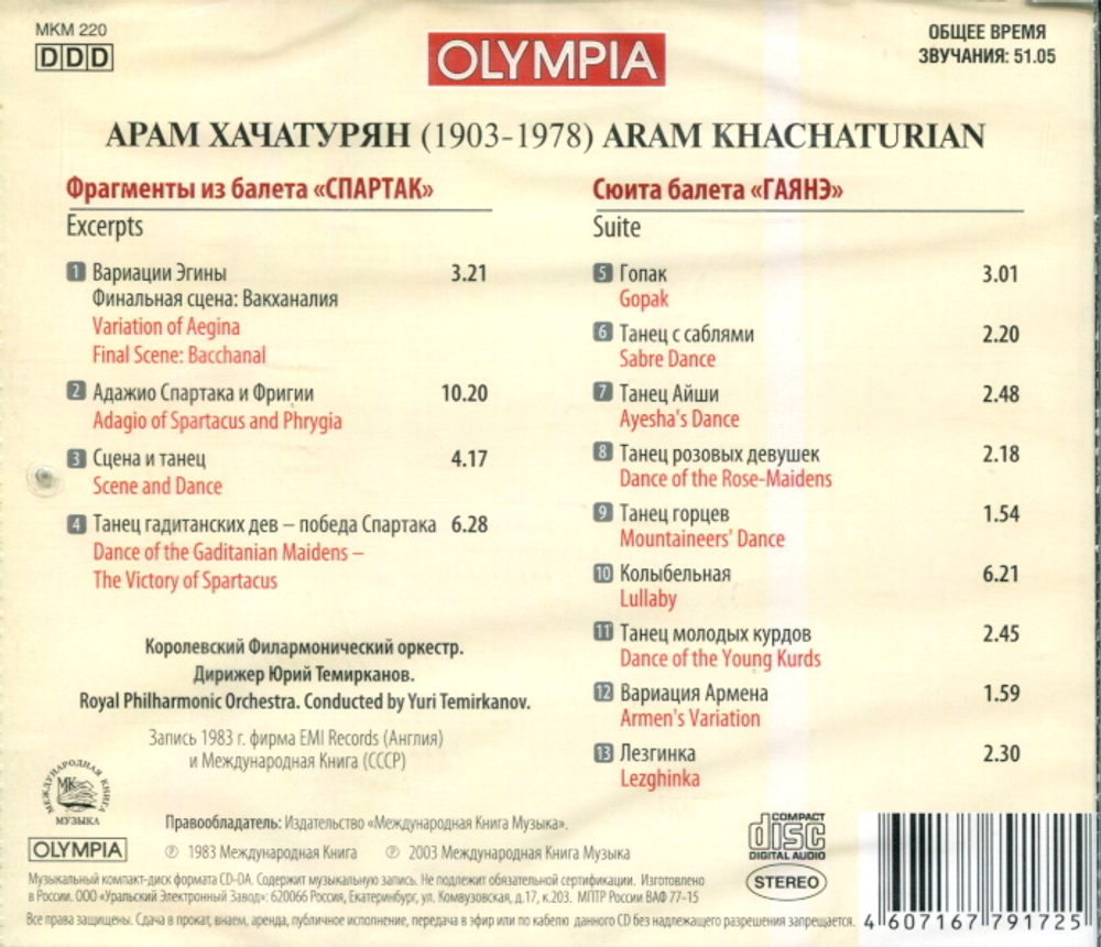 Арам Хачатурян / Сюиты Из Балетов Спартак и Гаянэ (CD)