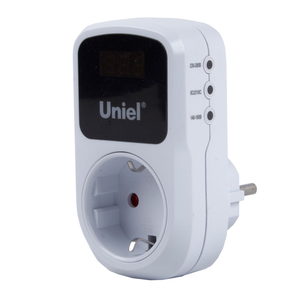 UBR-E35 WHITE Реле напряжения однофазное. 16А. 3500Вт. с заземлением. Белый. TM Uniel