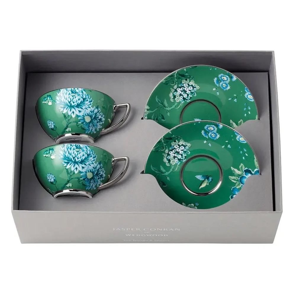 Wedgwood Набор из 2 чайных чашек Jasper Conran Chinoiserie Green 250 мл с блюдцами