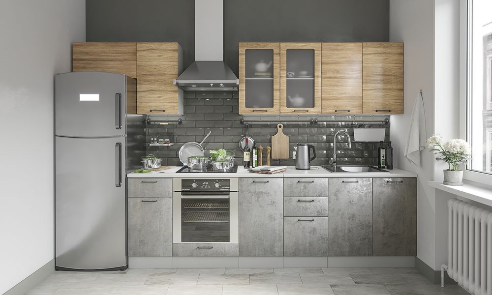 Модульный кухонный гарнитур «Лофт» 2600 (бетон светлый/дуб майский), ЛДСП, ДСВ Мебель