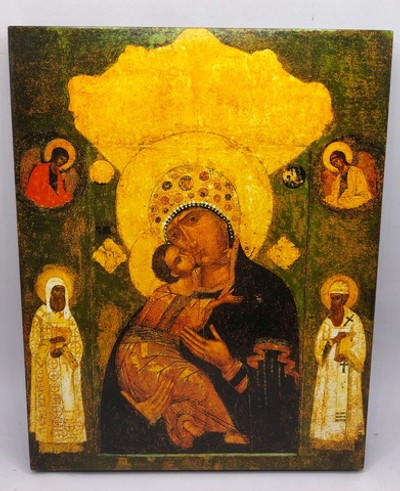 Владимирская Икона Божией Матери на левкасе 16х13