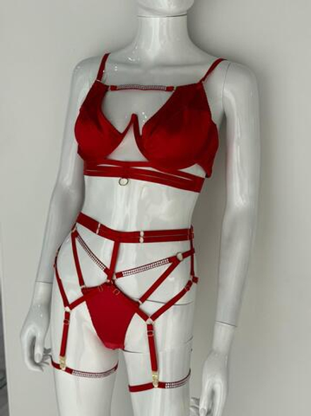 Красный  Пояс c гартерами Оливия