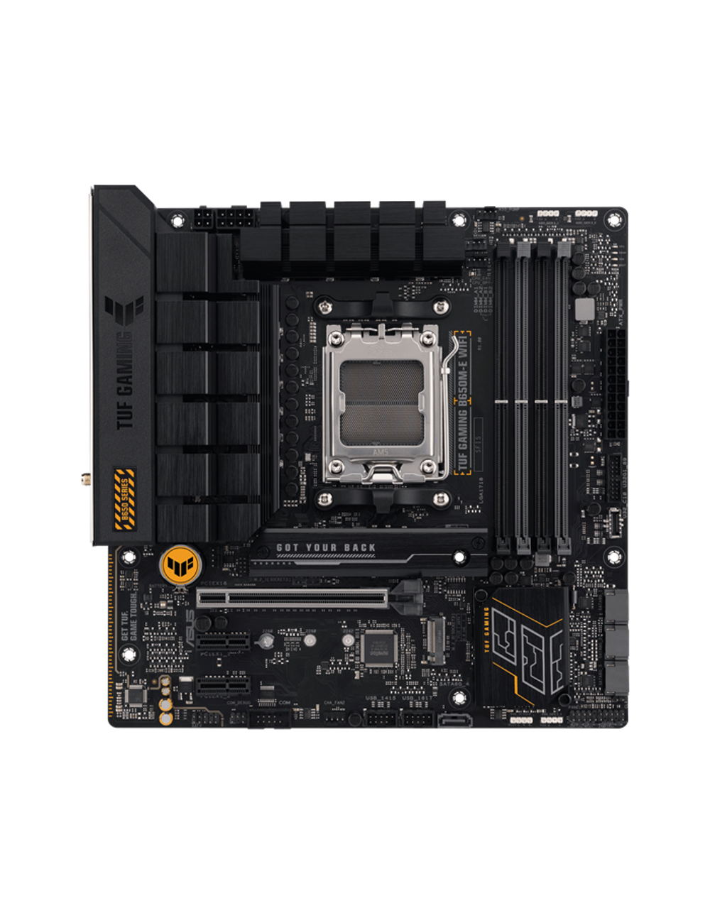 ASUS TUF GAMING B650M-E WIFI, AM5, B650, 4*DDR5, 4*SATA, 2*M.2, 3*USB 3.2, 4*USB 2.0, Type-C, 2*PCIx16, 2*PCIx1, 2*DP+HDMI, mATX; 90MB1FV0-M0EAY0