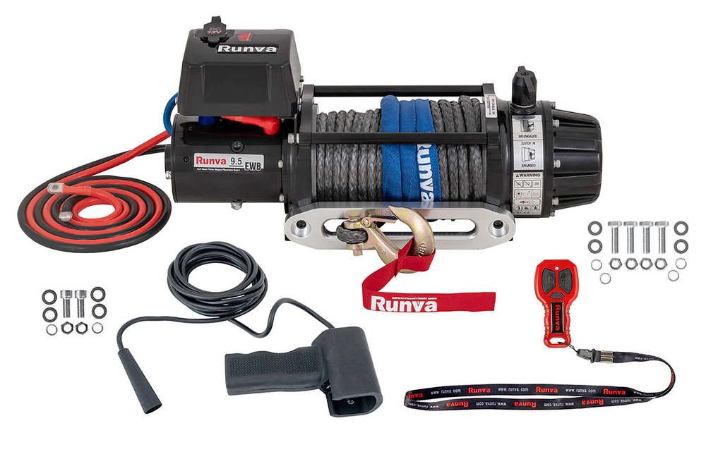 Лебёдка автомобильная электрическая 12V Runva 9500 lbs 4350 кг влагозащищенная, синтетический трос