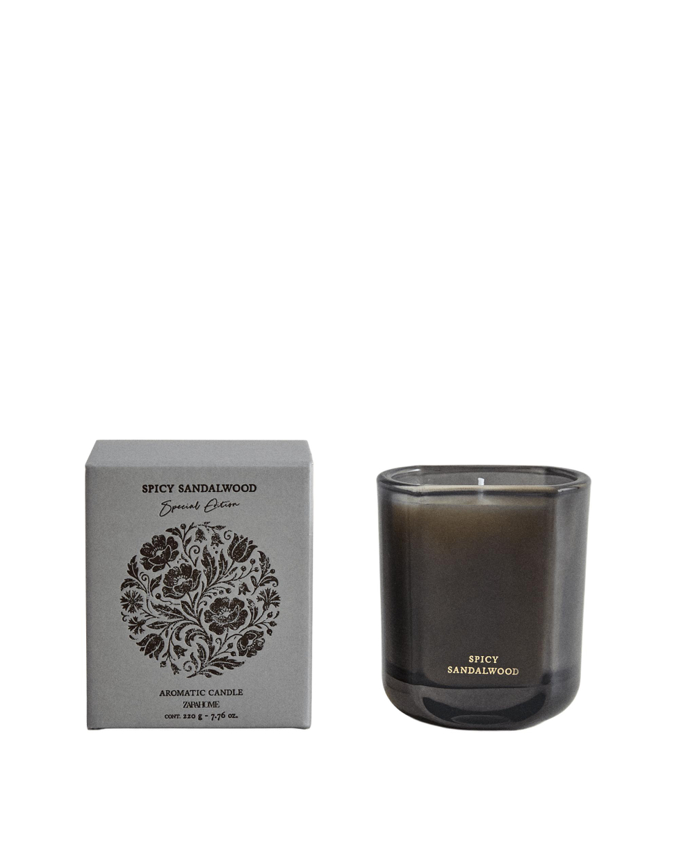 Zara Home Свеча ароматическая Spicy Sandalwood 220 г, растительный воск, аромат древесный, Коричневый