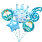 Шар (40"/102 см) Цифра, 6, Звездочки, Голубой, в упаковке 1 шт.