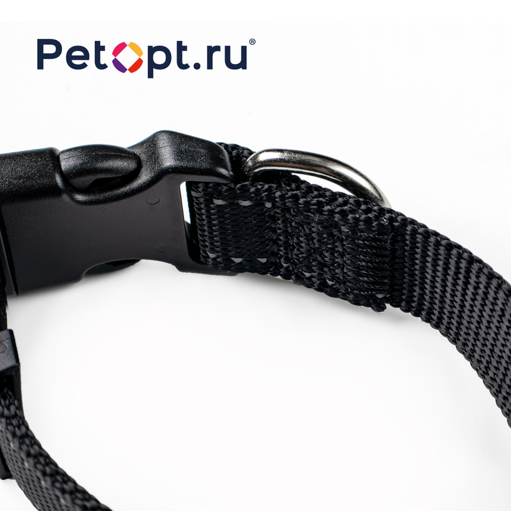 610010074-75-76-77 PetOpt Ошейник светоотражающий нейлон регулируемый с фиксатором Черный . Конструкция "два кольца", фастекс