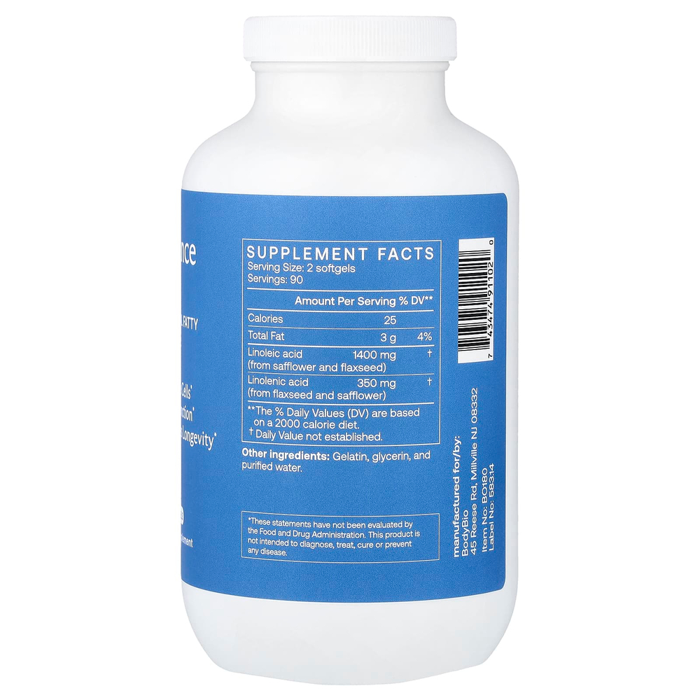 BodyBio, Balance Oil, незаменимые жирные кислоты, 180 капсул