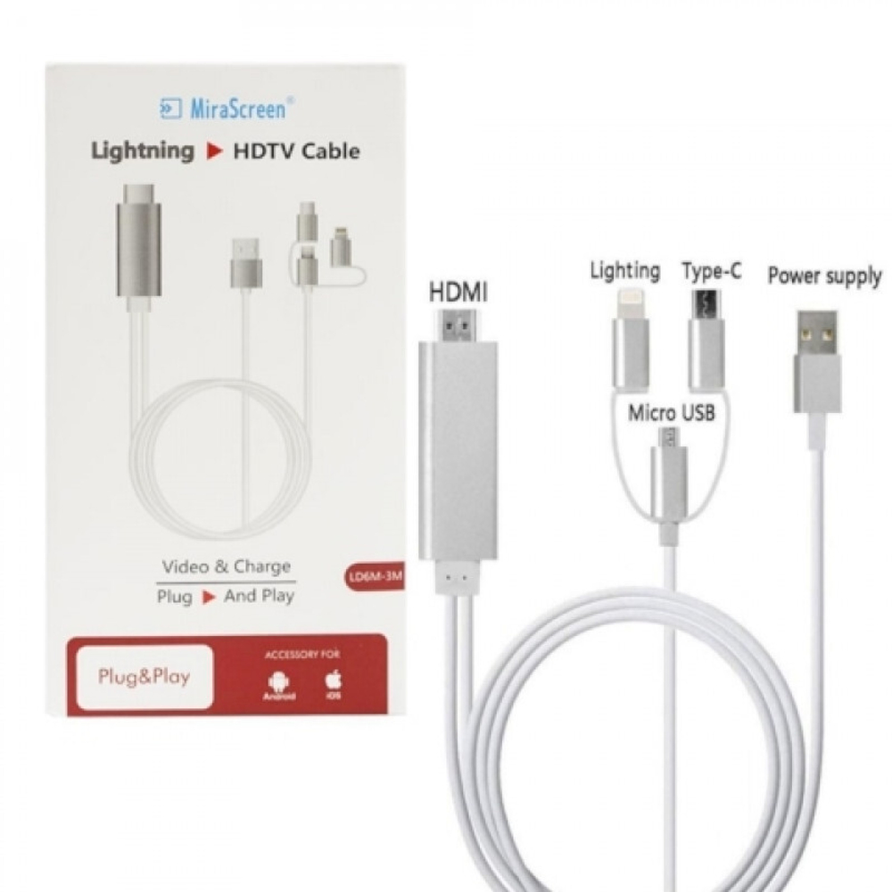 Адаптер LD6 3в1 Lightning/Micro/Type-C на HDTV 2м