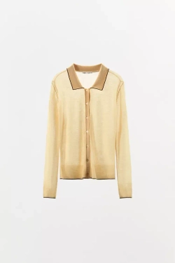 ZARА КАРДИГАН-ПОЛО ИЗ 100% ШЕРСТИ, ЖЕЛТЫЙ