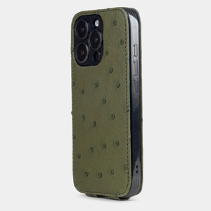 Кожаный чехол для iPhone 16 Pro, страус цвета хаки