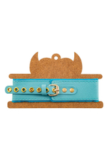 Голубой двуслойный кожаный ошейник с подкладкой из фетра (Цвет: голубой)