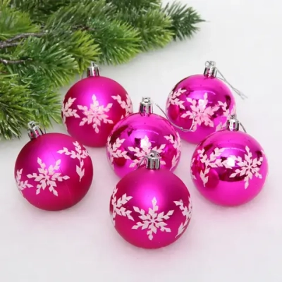 Новогодние шары «Снежный шарм» 6 см (набор 6 шт), Фуксия