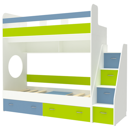 Двухъярусная кровать КарИВи Юниор 1 80x160 Белый  Голубой, Лайм