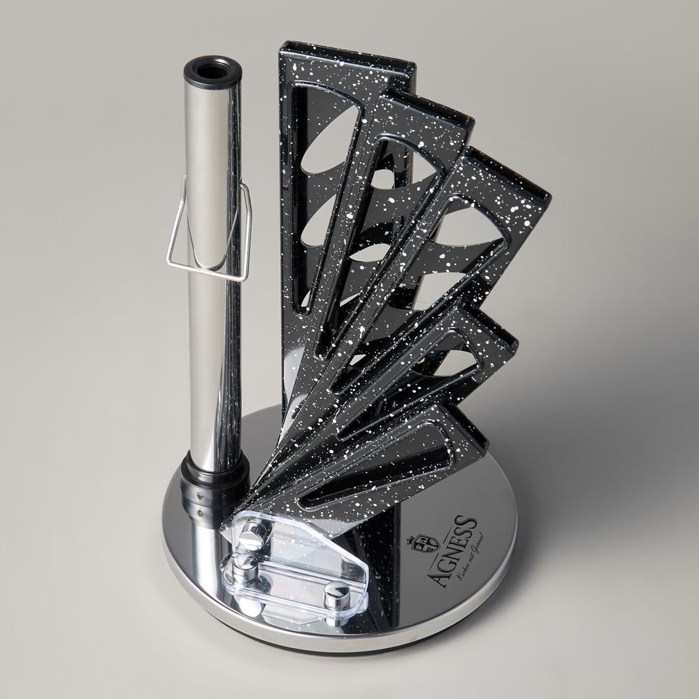 НАБОР НОЖЕЙ AGNESS С НОЖНИЦАМИ И МУСАТОМ НА ПЛАСТИКОВОЙ ПОДСТАВКЕ, 8 ПРЕДМЕТОВ