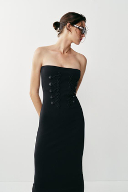 ZARA ЭЛАСТИЧНОЕ ПЛАТЬЕ С НАВЕСНЫМИ ПЕТЛЯМИ, ЧЕРНЫЙ