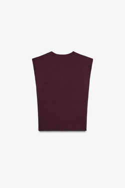 ZARA ТРИКОТАЖНЫЙ ТОП С ЗОЛОТИСТОЙ ДЕТАЛЬЮ, ЦВЕТ БУРГУНДСКОГО ВИНА