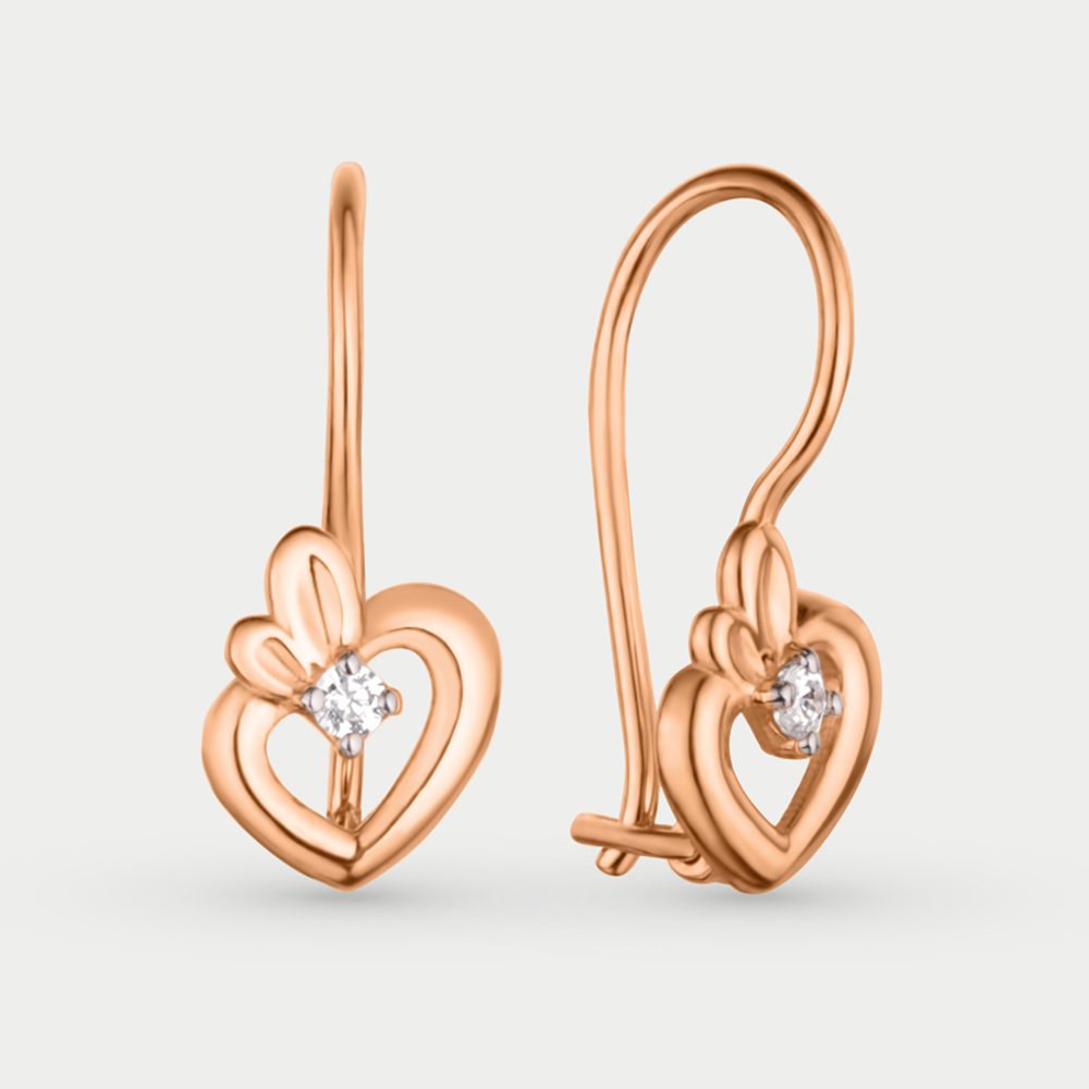 Серьги детские с фианитами из красного золота 585 пробы (арт. 026512-1102)
