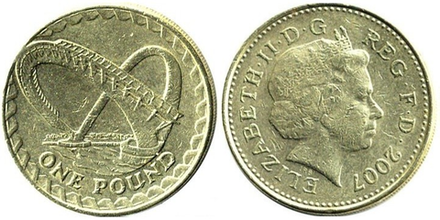 Великобритания 1 фунт, 2007 Мост Тысячелетия Гейтсхед VF