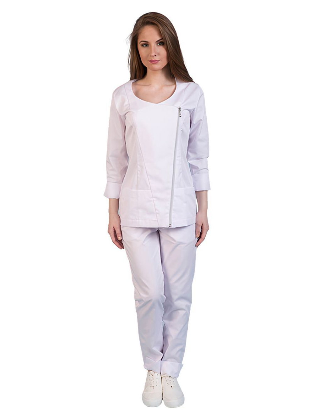 Туника медицинская женская Dr. Nice DRN135 с косой молнией, белый, 44