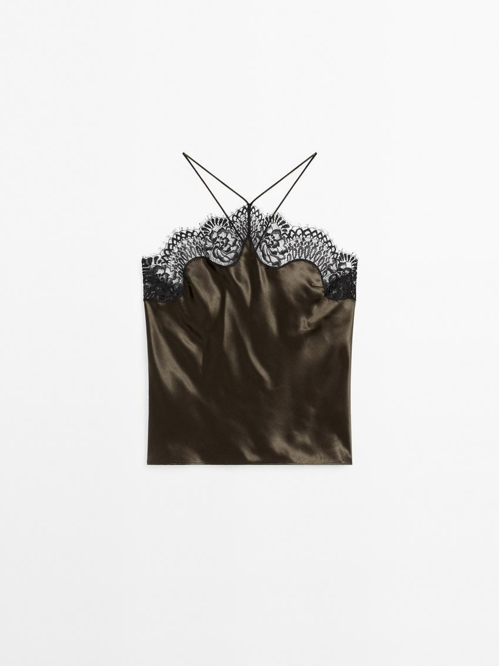 Massimo Dutti Топ из смесового шелка - Studio, коричнневый