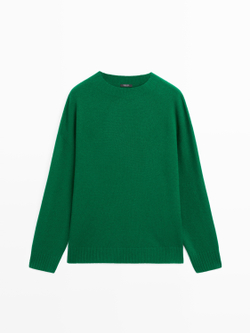 Massimo Dutti Свитер из смесовой шерсти с круглым вырезом, зеленый