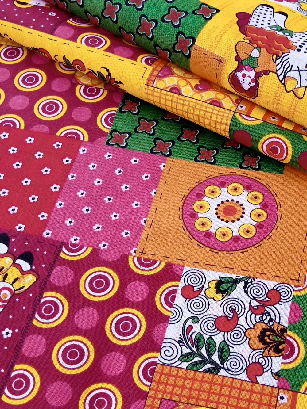 Ткань бязь плательная, рис. "Дымковская игрушка", ширина 150 см, арт. 103