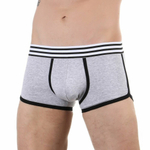 Мужские трусы-боксеры с резинкой в полоску и контрастным кантом (Размер: XL) (Цвет: серый)