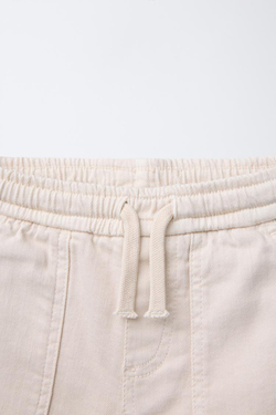 ZARA БРЮКИ-ДЖОГГЕРЫ ИЗ ЭЛАСТИЧНОГО ТВИЛА, ЭКРЮ