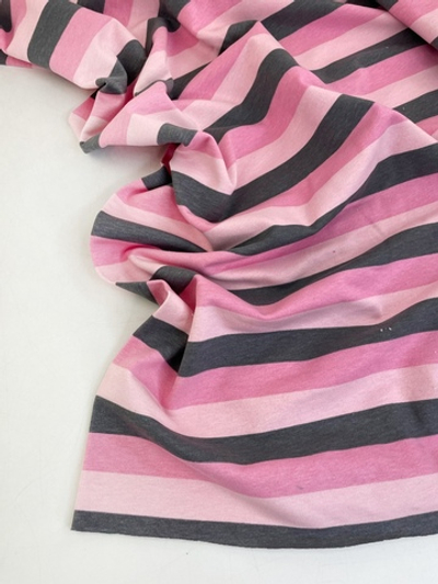 ПОЛОСКИ РОЗОВО-СЕРЫЕ №27 - Футер 2х-нитка с лайкрой, пенье